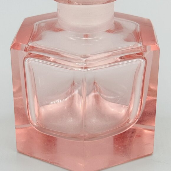 Pink Glass Hexagonal Perfume Bottle Clear Diamond Shaped Stopper Czech 5 inch - Picture 2 of 8